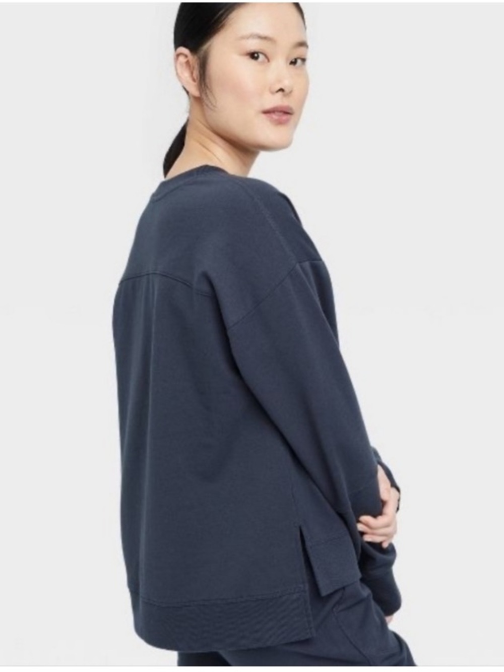 ALL IN MOTION SLATE BLUE OVERSIZED TERRYCLOTH SWEATSHIRT THUMBHOLES BOXY SIZE XL - Picture 7 of 16